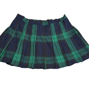 Aerie Pleated Green Blue Tartan Plaid Skirt Women's Mini ALine Dark Academia XXL